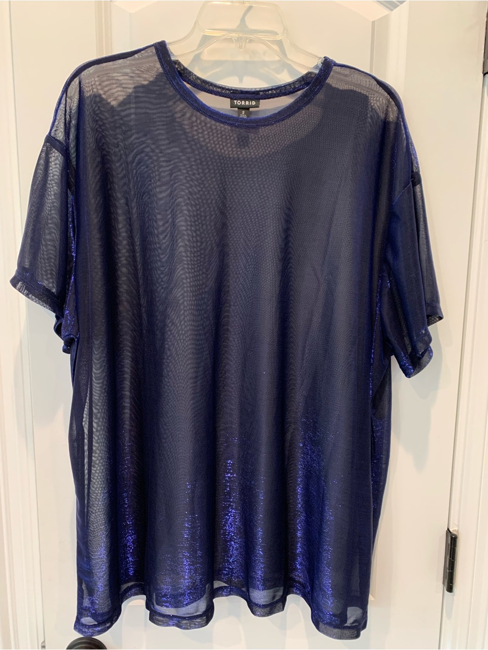 Torrid Blue Oil Slick Metallic Sheer Mesh Crew Tee 2X Festival Concert July 4th